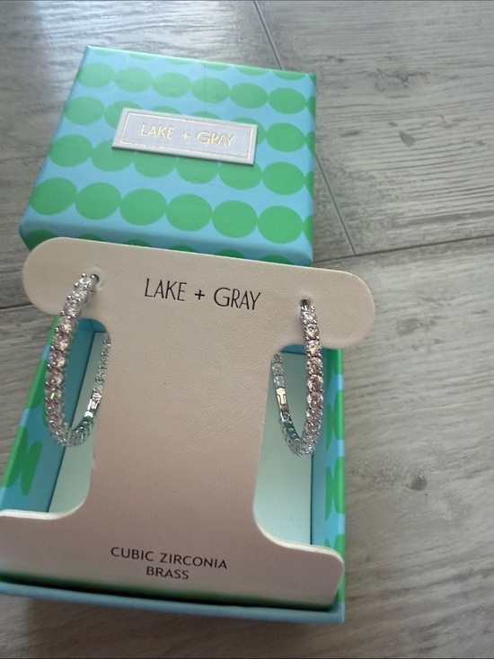 Lake + Gray Jewelry - Cubic Zirconia Hoop Earrings - Silver Tone